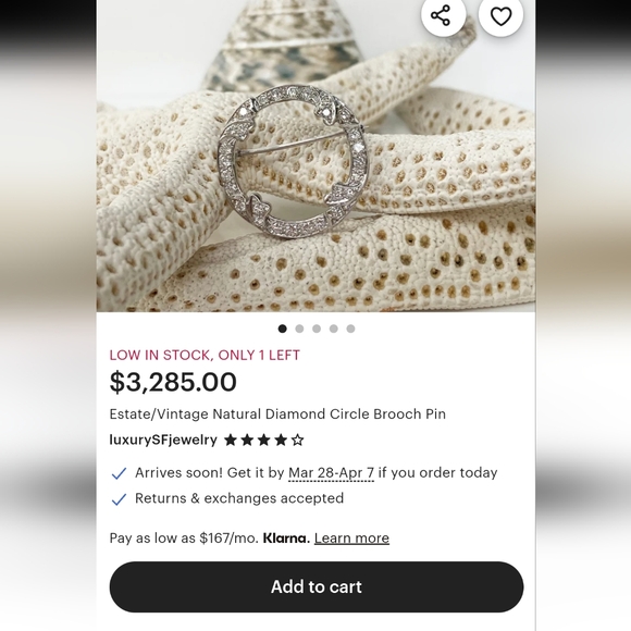 Antique Silver Brooch with Diamond Accents Estate Sale Find - Picture 8 of 10